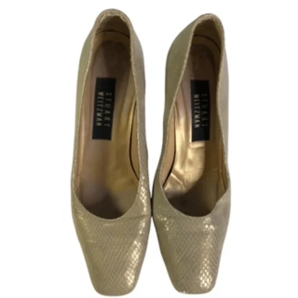 Stuart Weitzman 3" Snake Print Leather Tan Heel Pumps Size 7.5 B - Picture 8 of 9